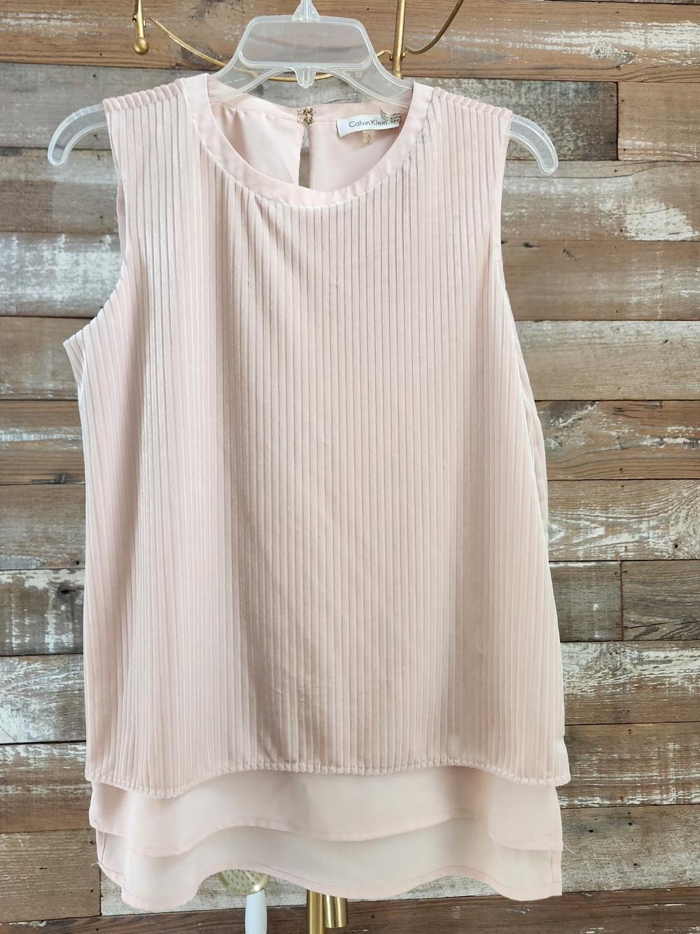 Calvin Klein Light Blush Pink Pleated Sleeveless Layered Camisole